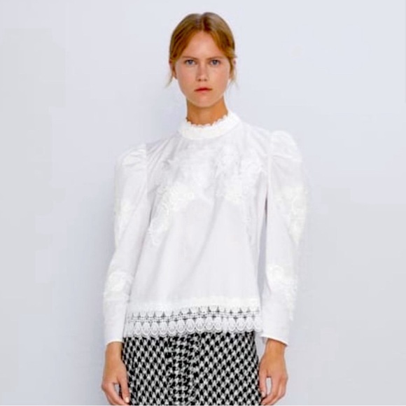 Zara Contrasting Poplin Embroidered Top - Picture 2 of 12